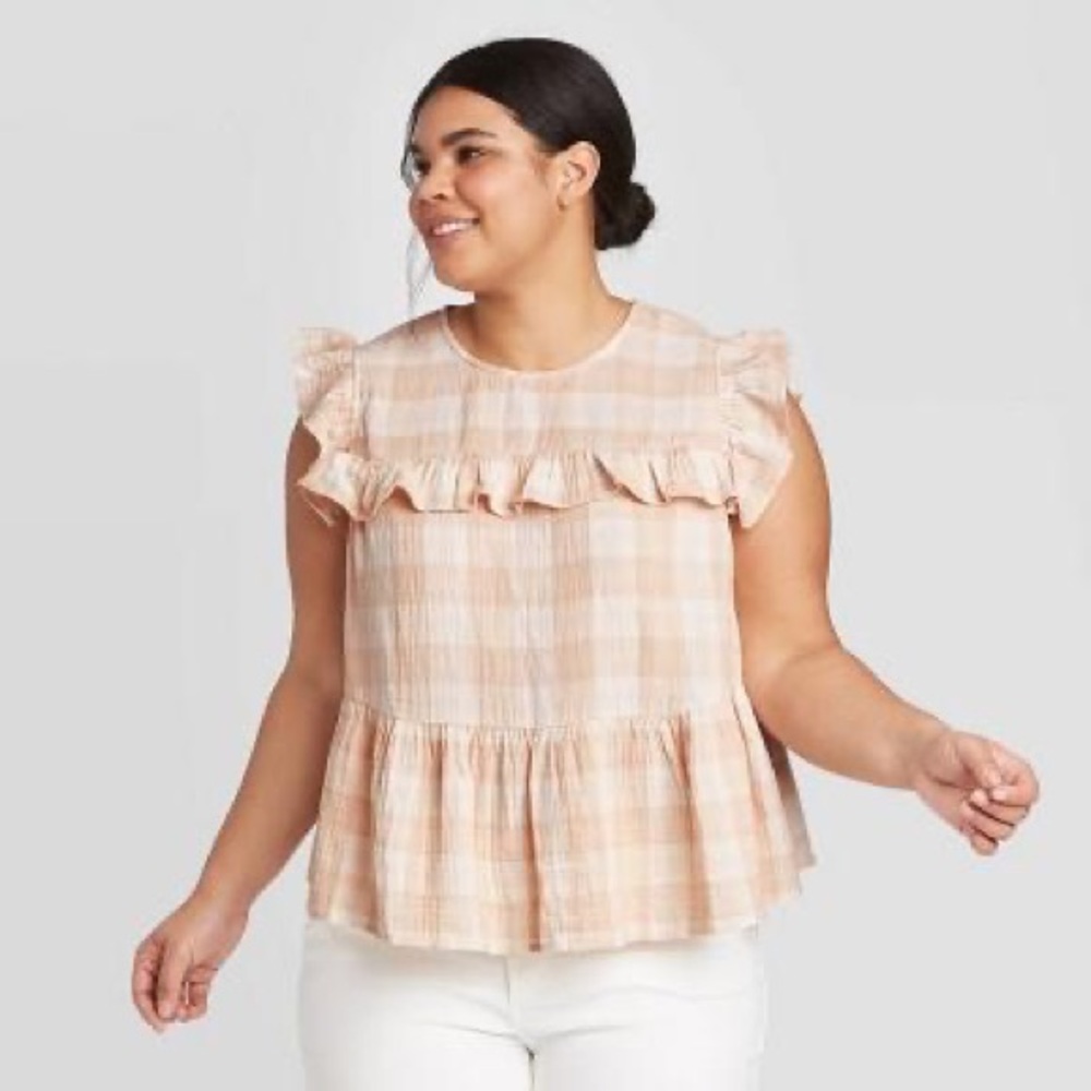 Universal Thread Sleeveless Ruffle Plaid Top